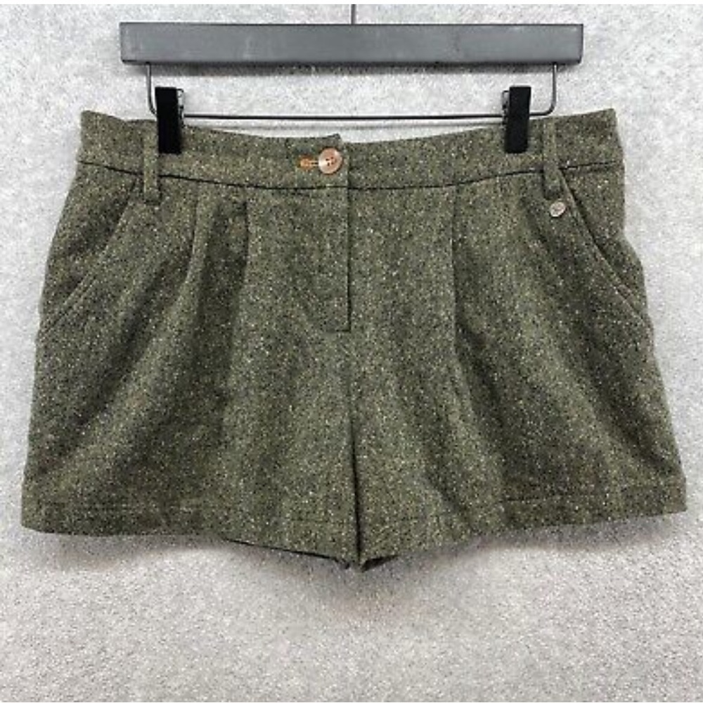 Anthropologie Babakul Women’s Green Wool Blend Pleated Winter Shorts, size 8
